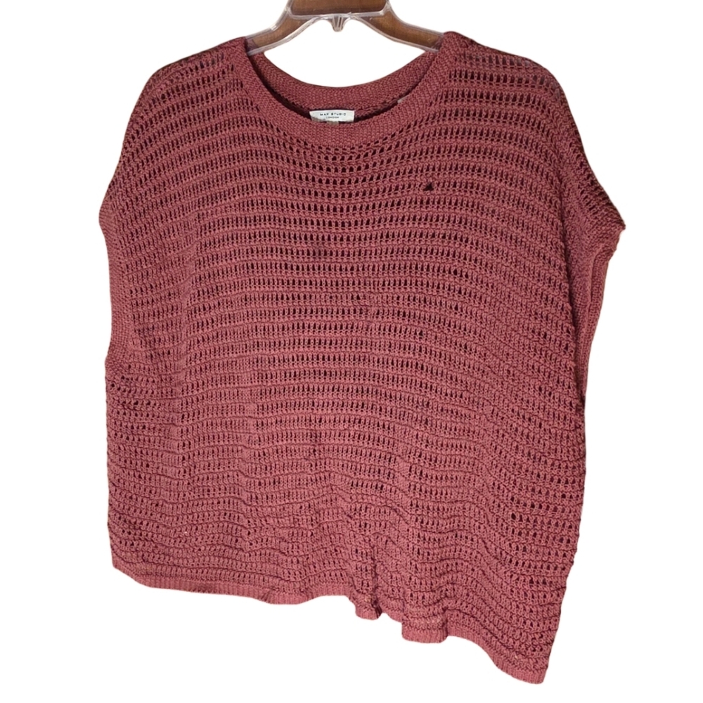 Max Studio London Open Knit Sweater L Oversized Rust Boho Pullover